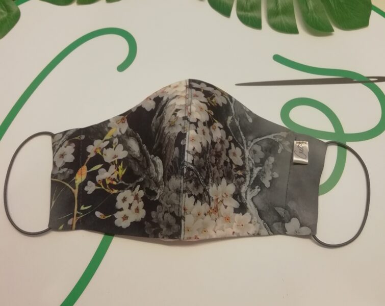Pelēka ziedu raksta trikotāžas auduma sejas maska (19)