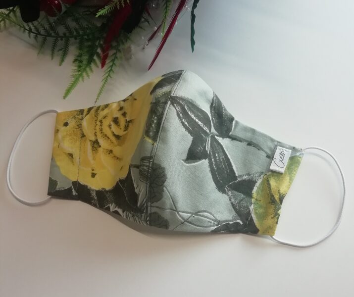 Dzeltena rožu kokvilnas auduma sejas maska, M izm./(56) !!Pēdējais eks.