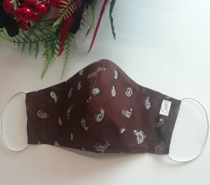 Brūna plānas kokvilnas sejas maska/ "nierīšu" raksts, M izmērs (23)