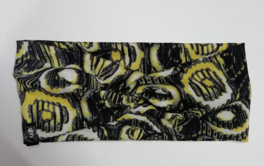 Trikotāžas ausaine, melna ar dzeltenu (16)