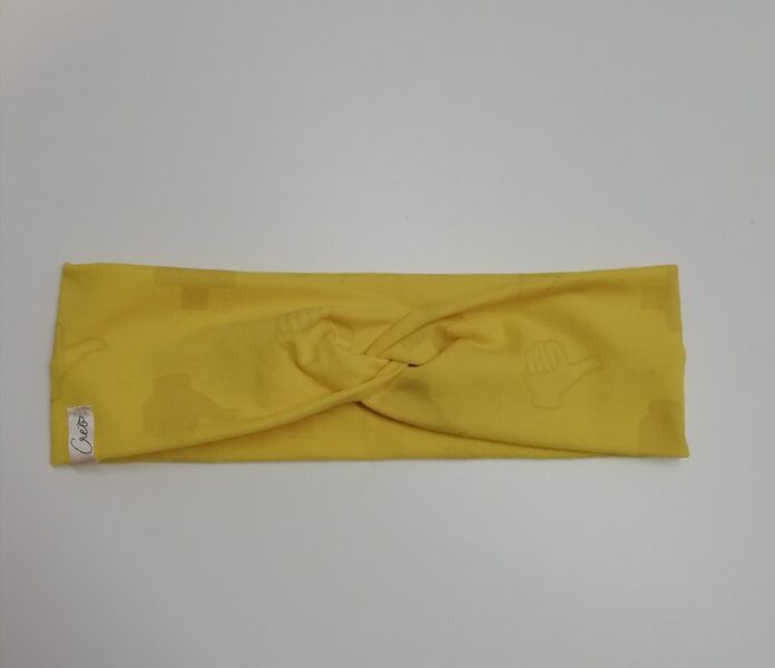 Dzeltena trikotāžas ausaine (47) ar zīmējumu