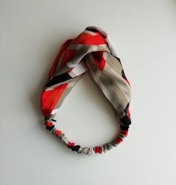 Svītraina auduma matu lenta/ melns, sarkans, bēšs (11)